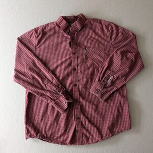 Ben Sherman Mens Long Sleeve Red Grey Striped Button Down Shirt Size L Cotton